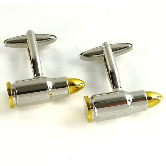 Mens Bullet Cufflinks Silver & Gold Novelty Suit Accessory Gift for Him - Picture 1 of 2